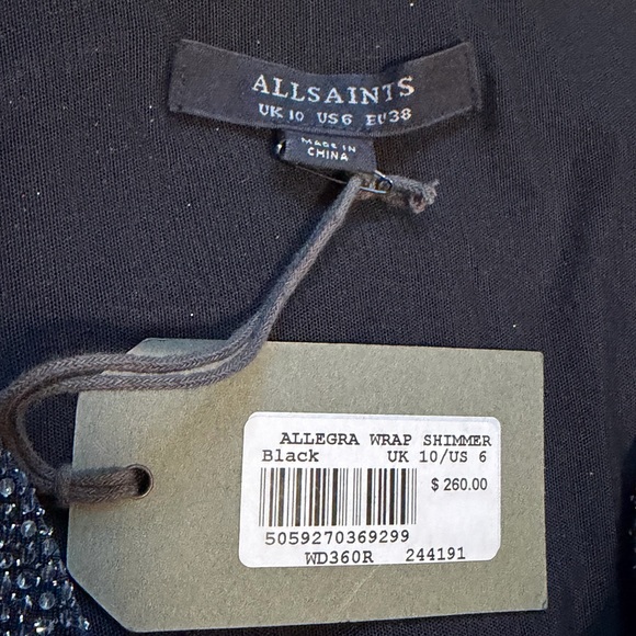 NWT All Saints Allegra Wrap Shimmer Dress - Size 6 - Picture 5 of 5